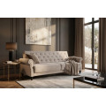 Designov&aacute; chesterfield rozkl&aacute;dac&iacute; sedačka Maison Belle Affaire pro tři osoby s b&eacute;žov&yacute;m bukl&eacute; potahem 220 cm
