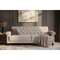 Designov&aacute; chesterfield rozkl&aacute;dac&iacute; sedačka Maison Belle Affaire pro tři osoby s b&eacute;žov&yacute;m bukl&eacute; potahem 220 cm