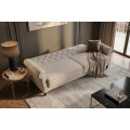 Designov&aacute; chesterfield rozkl&aacute;dac&iacute; sedačka Maison Belle Affaire pro tři osoby s b&eacute;žov&yacute;m bukl&eacute; potahem 220 cm