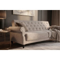 Designov&aacute; chesterfield rozkl&aacute;dac&iacute; sedačka Maison Belle Affaire pro tři osoby s b&eacute;žov&yacute;m bukl&eacute; potahem 220 cm