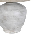 Luxusn&iacute; vintage stoln&iacute; lampa Demetria s &scaron;irokou b&iacute;lou keramickou podstavou s &scaron;edou patinou a b&eacute;žov&yacute;m st&iacute;n&iacute;tkem 77 cm
