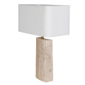 Luxusn&iacute; modern&iacute; stoln&iacute; lampa Olia s b&eacute;žovou nohou s př&iacute;rodn&iacute;ho travertinu s žebrovan&yacute;m reli&eacute;fem a b&iacute;l&yacute;m lněn&yacute;m st&iacute;n&iacute;tkem 72 cm