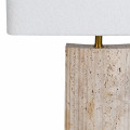 Luxusn&iacute; modern&iacute; stoln&iacute; lampa Olia s b&eacute;žovou nohou s př&iacute;rodn&iacute;ho travertinu s žebrovan&yacute;m reli&eacute;fem a b&iacute;l&yacute;m lněn&yacute;m st&iacute;n&iacute;tkem 72 cm