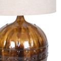 Luxusn&iacute; designov&aacute; stoln&iacute; lampa Pamela s kulatou hnědou podstavou s leskl&yacute;m smaltem a 3D detaily s b&eacute;žov&yacute;m st&iacute;n&iacute;tkem 70 cm
