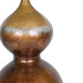 Luxusn&iacute; vintage stoln&iacute; lampa Calabasas s hnědo-zlatou patinovanou designovou nohou a b&eacute;žov&yacute;m lněn&yacute;m st&iacute;n&iacute;tkem 75 cm