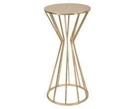 Art deco kulat&yacute; kovov&yacute; zlat&yacute; př&iacute;ručn&iacute; stolek Clons s nohou z tyč&iacute; ve tvaru přes&yacute;pac&iacute;ch hodin 80 cm