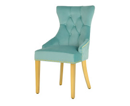 Barokn&iacute; j&iacute;deln&iacute; židle Modern/Gold Barrock s čalouněn&iacute;m ze světle modr&eacute;ho sametu s diamantov&yacute;m pro&scaron;&iacute;v&aacute;n&iacute;m a klepadlem 94 cm