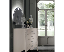 Z&aacute;věsn&eacute; zrcadlo Lussitano v obloukov&eacute;m tvaru v modern&iacute;m barokn&iacute;m stylu s LED světlem a dekorem v podobě růže 90cm