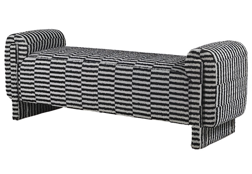 Luxusn&iacute; art deco černo b&iacute;l&aacute; čalouněn&aacute; dvoum&iacute;stn&aacute; obd&eacute;ln&iacute;kov&aacute; lavice Hubert se vzorovan&yacute;m p&aacute;skov&yacute;m designem 155 cm
