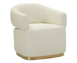 Art deco čalouněn&eacute; b&iacute;l&eacute; křeslo Juteg s eko kožen&yacute;m potahem se zlatou kovovou podstavou 84 cm