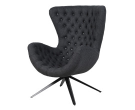 Luxusn&iacute; retro chesterfield egg křeslo Dolan s čalouněn&iacute;m a &scaron;ed&yacute;m textiln&iacute;m potahem s pro&scaron;&iacute;v&aacute;n&iacute;m s kulat&yacute;mi knofl&iacute;ky na vnitřn&iacute; straně sedadla se čtyřramennou kovovou podstavou v tmav&eacute;m proveden&iacute;