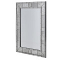 Luxusní vintage obdélníkové závěsné zrcadlo Dalma s designovým rámem s plastickým cihlovým vzorem v lesklém reflexním skleněném provedení s šedým patinovaným efektem