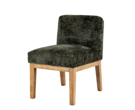 Luxusn&iacute; designov&aacute; tmavě zelen&aacute; sametov&aacute; j&iacute;deln&iacute; židle Gloria s hranat&yacute;m sed&aacute;kem a z&aacute;dovou opěrkou s pěnov&yacute;m čalouněn&iacute;m s podstavou se čtyřmi nohama z masivn&iacute;ho dřeva v př&iacute;rodn&iacute; tepl&eacute; hněd&eacute; barvě