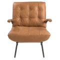 Luxusn&iacute; retro kožen&eacute; křeslo Vita Naturale v koňakov&eacute; barvě s pro&scaron;&iacute;v&aacute;n&iacute;m a knofl&iacute;ky s černou kovovou konstrukc&iacute; 91 cm