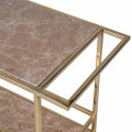 Luxusn&iacute; art deco serv&iacute;rovac&iacute; voz&iacute;k Ashka s mramorovou deskou a polic&iacute; v hněd&eacute; barvě se zlatou kovovou konstrukc&iacute; 85 cm