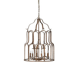 Luxusní designový vintage lustr Heirloom ve tvaru ptačí klece s kovovou konstrukcí ve starožitném hnědém provedení 60 cm