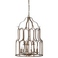 Luxusní vintage industriální lustr Heirloom z kovu se starožitným hnědým patinovaným efektem rzi s kulatou konstrukci s půloblouky s designem ptačí klece s devíti závity na žárovky a závěsným řetízkem