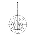 Luxusní retro industriální černý lustr Astral z kovu s designovou konstrukcí z pěti symetricky zkřížených kruhových prvků na závěsném řetízku