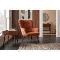 Designov&eacute; retro křeslo Scandinavia s žinylkov&yacute;m potahem s pro&scaron;&iacute;v&aacute;n&iacute;m s knofl&iacute;ky v rezav&eacute; hněd&eacute; barvě a čern&yacute;ma nohama 73 cm