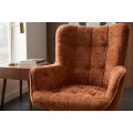 Designov&eacute; retro křeslo Scandinavia s žinylkov&yacute;m potahem s pro&scaron;&iacute;v&aacute;n&iacute;m s knofl&iacute;ky v rezav&eacute; hněd&eacute; barvě a čern&yacute;ma nohama 73 cm