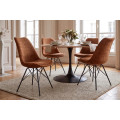 Designov&aacute; retro hněd&aacute; j&iacute;deln&iacute; židle Scandinavia s čalouněn&iacute;m s žinylkov&yacute;m potahem a černou kovovou podstavou 50 cm
