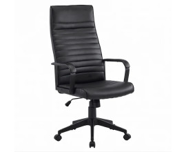 Designov&aacute; modern&iacute; retro v&yacute;&scaron;kově nastaviteln&aacute; kancel&aacute;řsk&aacute; židle Elite s čern&yacute;m potahem z ekokůže s horizont&aacute;ln&iacute;m kan&aacute;lkov&yacute;m pro&scaron;&iacute;v&aacute;n&iacute;m s opěrkami na ruce s kovovou podstavou v čern&eacute; barvě s kolečky s možnost&iacute; nastaven&iacute; z&aacute;klonu