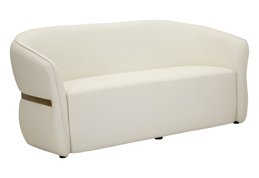 Luxusn&iacute; art deco dvoum&iacute;stn&aacute; kožen&aacute; sedačka Juteg v b&iacute;l&eacute; barvě s leskl&yacute;m kovov&yacute;m vzhledem 160 cm