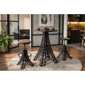 Industri&aacute;ln&iacute; barov&yacute; stůl Eiffel s kulatou hnědou masivn&iacute; deskou a černou kovovou podstavou s designem Eiffelovy věže 70 cm