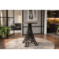 Industri&aacute;ln&iacute; barov&yacute; stůl Eiffel s kulatou hnědou masivn&iacute; deskou a černou kovovou podstavou s designem Eiffelovy věže 70 cm