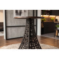 Industri&aacute;ln&iacute; barov&yacute; stůl Eiffel s kulatou hnědou masivn&iacute; deskou a černou kovovou podstavou s designem Eiffelovy věže 70 cm