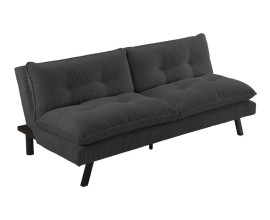 Designov&aacute; skandin&aacute;vsk&aacute; trojsedačka Otto s čalouněn&yacute;m sed&aacute;kem a opěrkou s minimalistick&yacute;m pro&scaron;&iacute;v&aacute;n&iacute;m s kulat&yacute;mi knofl&iacute;ky a potahem z man&scaron;estru s proužkovanou strukturou v tmavě &scaron;ed&eacute; barvě s rozkl&aacute;dac&iacute; funkc&iacute; a nohama z masivn&iacute;ho dřeva