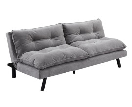 Designov&aacute; skandin&aacute;vsk&aacute; sedačka Otto s rozkl&aacute;dac&iacute; funkc&iacute; s žinylkov&yacute;m potahem ve světl&eacute; &scaron;ed&eacute; barvě s jemn&yacute;m sametov&yacute;m leskem a pro&scaron;&iacute;v&aacute;n&iacute;m s kulat&yacute;mi knofl&iacute;ky s vy&scaron;&scaron;&iacute;mi nožičkami z masivn&iacute;ho dřeva v čern&eacute; barvě