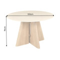Skandin&aacute;vsk&yacute; kulat&yacute; j&iacute;deln&iacute; stůl Curvy s designovou podstavou v dubov&eacute; hněd&eacute; barvě a b&eacute;žovou travertinovou deskou 120 cm