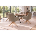 Luxusn&iacute; kožen&aacute; otočn&aacute; j&iacute;deln&iacute; židle Elton s potahem v hnědo&scaron;ed&eacute;m odst&iacute;nu taupe s masivn&iacute;mi dubov&yacute;mi nohama 62 cm