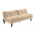 Moderní designová čalouněná trojsedačka Otto s rozkládací funkcí a potahem z žinylkovy textilie se sametovým leskem s prošíváním s kulatými knoflíky s konstrukcí a nohama z masivního dřeva v černé barvě