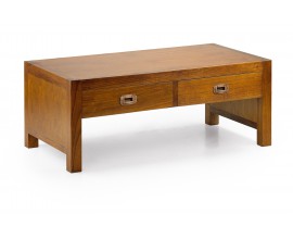 Elegantní masivní konferenční stolek Star ze dřeva Mindi se dvěma zásuvkami 100cm