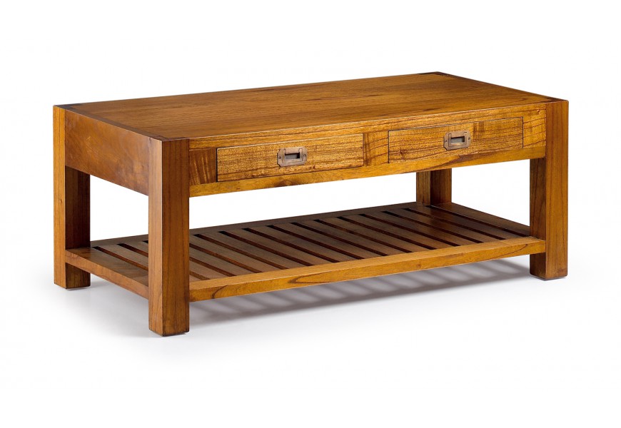 Dřevěný stylový konferenční stolek Star z masivu se dvěma zásuvkami 120cm