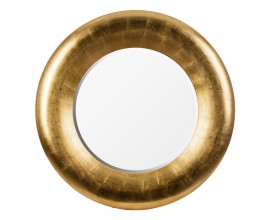 Luxusní art deco nástěnné závěsné zrcadlo Zorane v kulatém tvaru s rámem s hladkým oblým a jemně lesklým povrchem ve zlaté barvě z pryskyřice