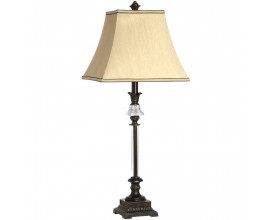 Stylová koloniální krémová čtvercová stolní lampa Richmond s vyřezávanou tmavě hnědou nohou 77cm