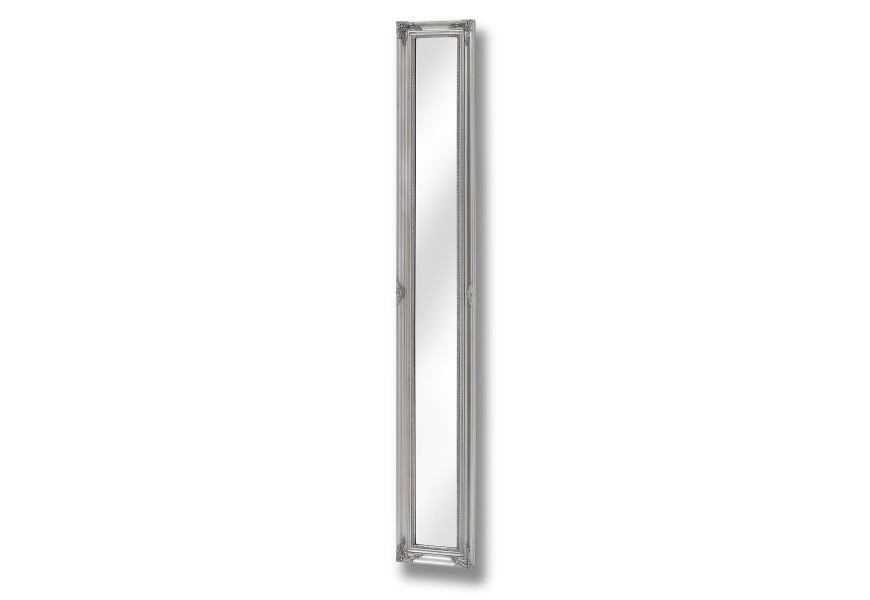 Obdélníkové úzké stříbrné zrcadlo BAROQUE v barokním stylu s detaily 135 cm