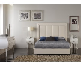 Moderní kožená postel Monica s elegantním prošívaným čelem krémové barvy 150-180cm