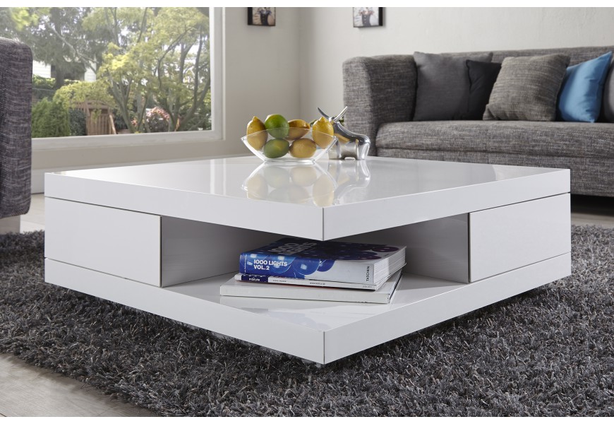 Designový moderní konferenční stolek s 2 zásuvkami bílý