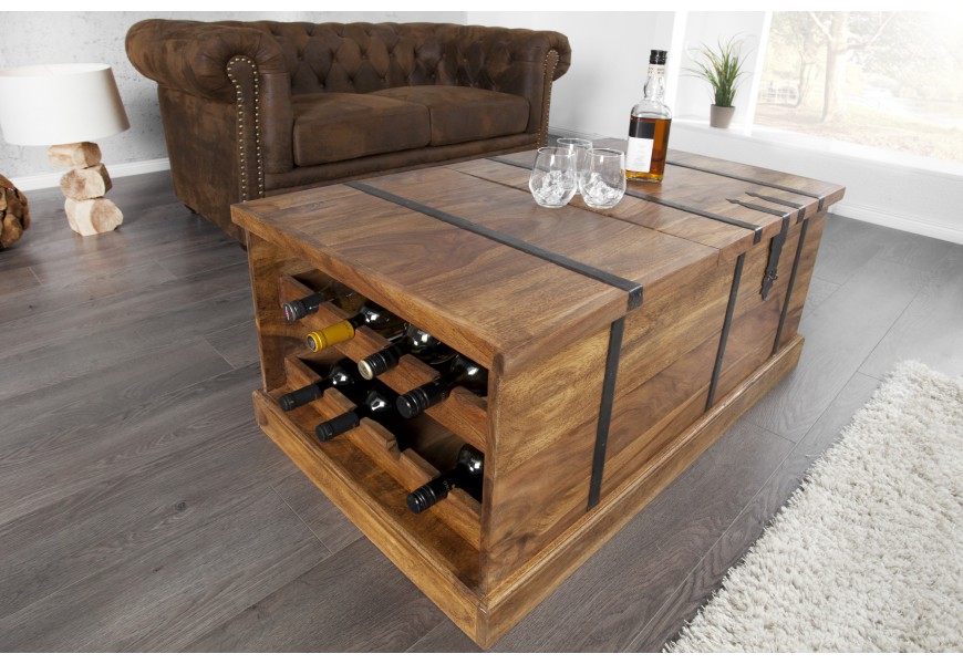 Designový konferenční stolek z masivu s barem na víno 100cm