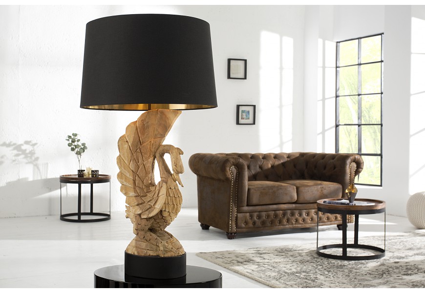 Designová originální stolní lampa SWAN z akátového dřeva