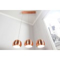 Stylové závěsné trojité svítidlo Copper v měděné barvě z kovu v kulatém kulatém tvaru kulatými stínítky 128 cm