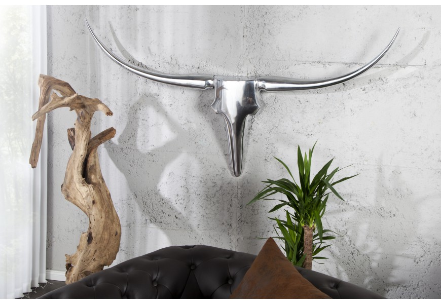 Extravagantní dekorační lebka Bull 125cm stříbrná