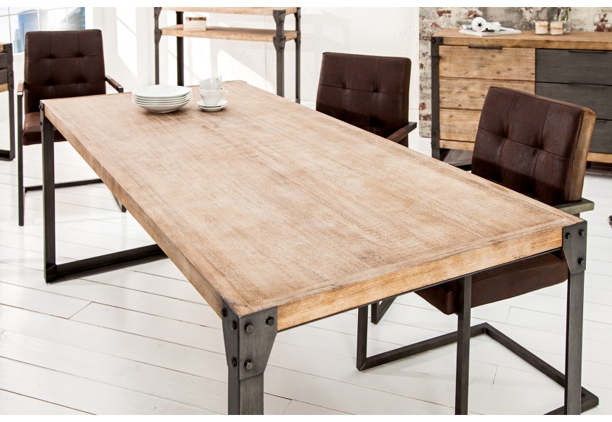 industriální jídelní stůl Factory 200cm z kovu a dřeva akát