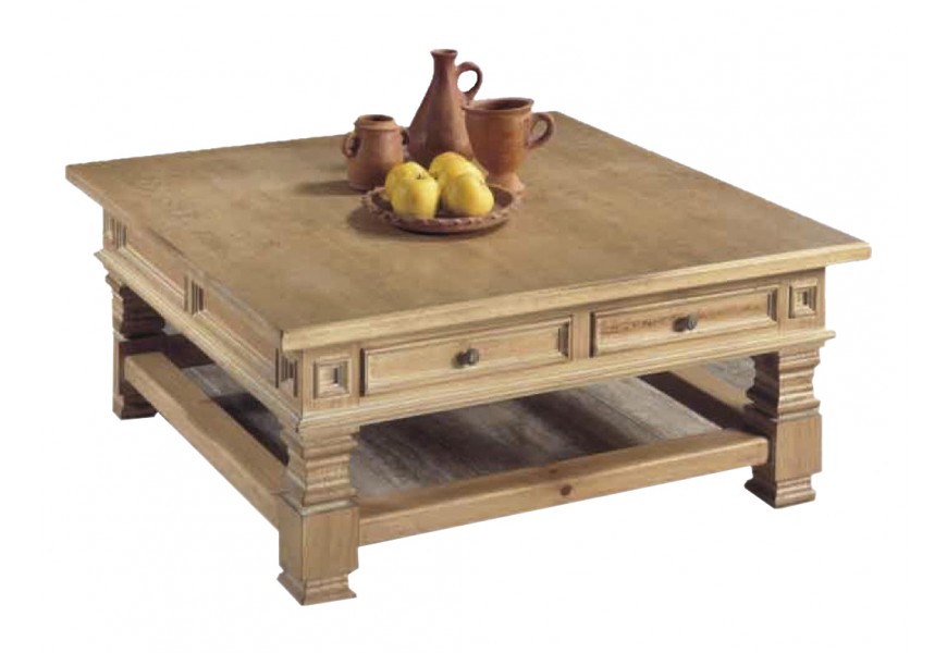 Obdélnikový koloniální konferenční stolek Nuevas formas ze dřeva se zásuvkami 120cm