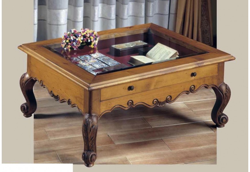 Rustikální konferenční stolek Nuevas formas s prosklenou zásuvkou 120cm