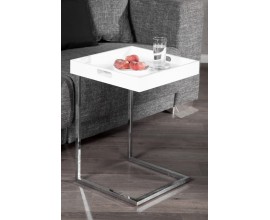 Designový odkládací stolek Ciano bílý chrom s podnosem